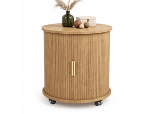 Table de chevet cylindrique avec prise secteur, 2 ports usb, porte coulissante et rangement, pour chambre, mdf, effet chêne