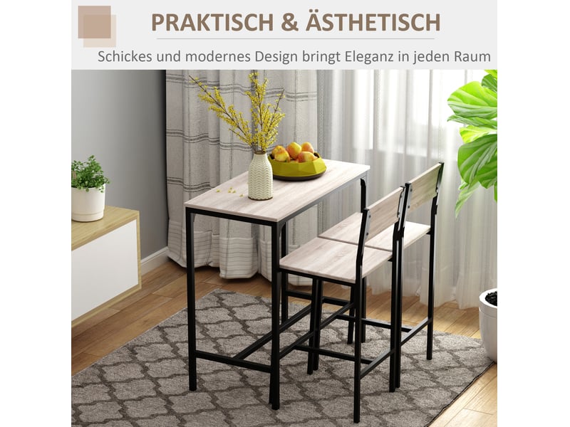  Ensemble table et 2 chaises de bar 89x45x87 cm design classique en mdf naturel et noir  - Conforama E