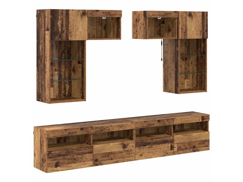  Meubles tv - banc tv - meuble de rangement muraux 6 pcs chêne noir bois d'ingénierie  - Conforama A