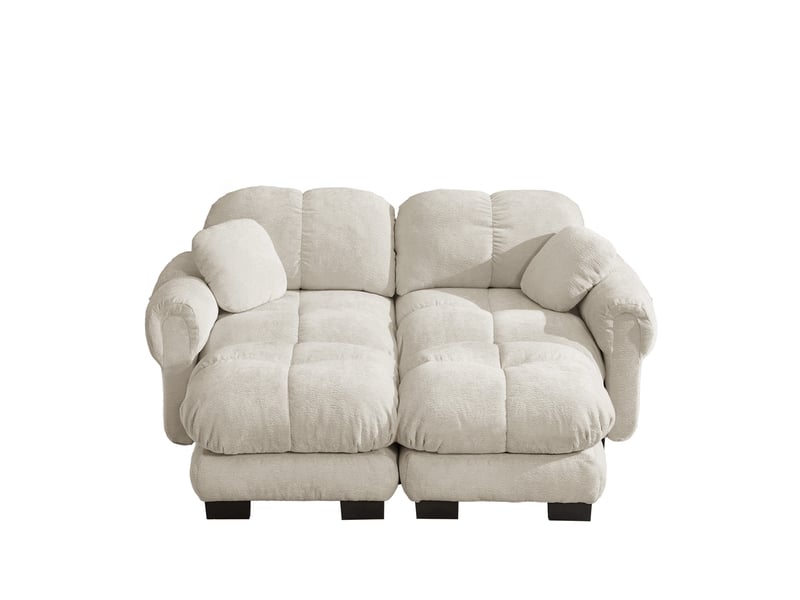 Canapé modulable 2 places modenvie en chenille beige clair 190 x 149 x 90 cm avec ottomane mobile  - Conforama A