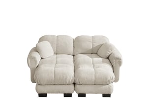 Canapé modulable 2 places modenvie en chenille beige clair 190 x 149 x 90 cm avec ottomane mobile
