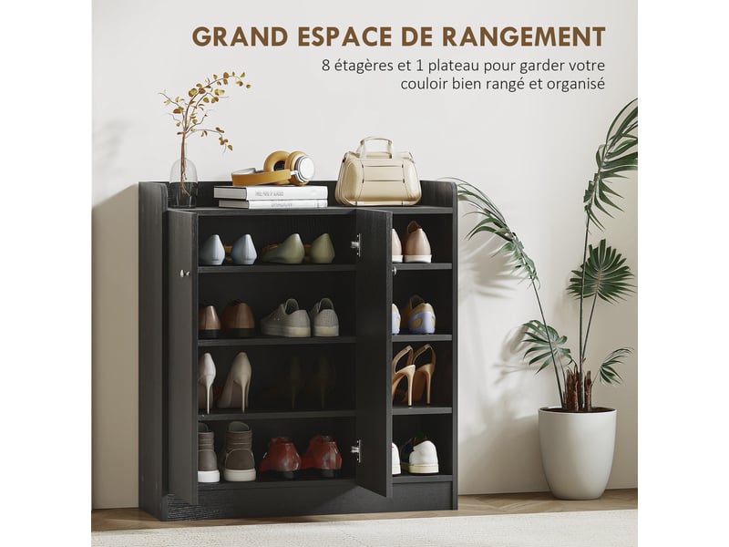  Meuble de rangement à chaussures pour entrée 12 paires - armoire à chaussures avec 4 compartiments ouverts- noir  - Conforama E