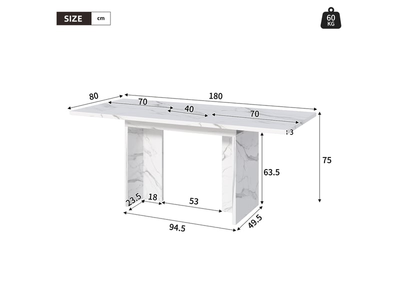  Table à manger extensible, 140-180x80x75 cm, 6-8 places plateau 30, plateau en mdf, repas, pratique, mdf, coloris blanc  - Conforama C