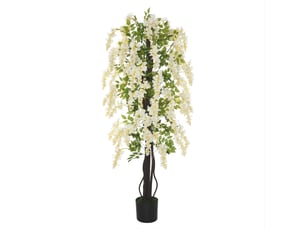 Plante artificielle glycine blanche 165 cm en plastique avec pot lesté, décor intérieur et extérieur élégant