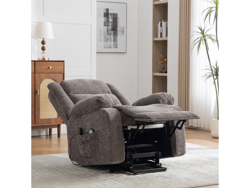  Fauteuil inclinable électrique multifonctionnel 93x103x104cm - avec assistance au maintien en hauteur, massage par vibrations  - chenille - gris  - Conforama D