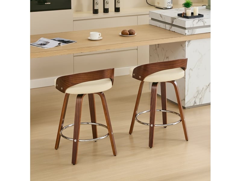 Tabouret de bar pivotant dossier bas effet bois noyer beige cravdom - Conforama B