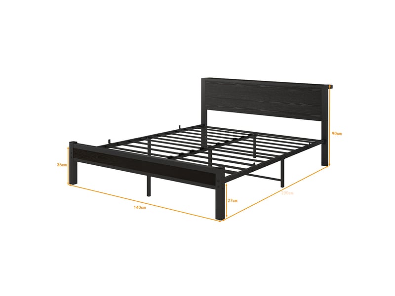  Cadre de lit plateforme avec rangement 140x200 cm, noir, métal et mdf, sans matelas  - Conforama C