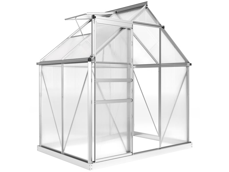 Serre en polycarbonate et aluminium avec porte à charnières et fenêtre de toit, 192,5 x 131 x 200 cm, argent  - Conforama A