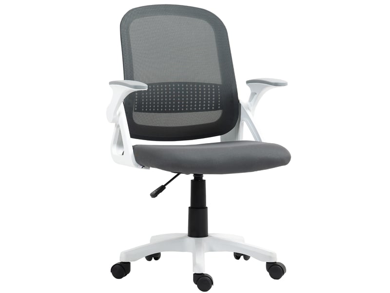  Chaise de bureau ergonomique pivotante en maille respirante, avec accoudoirs rabattables et soutien lombaire, grise  - Conforama A
