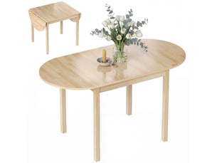 Table de salle à manger pliante ovale en bois massif 2 abattants peu encombrante 140l x 70l x 75h cm