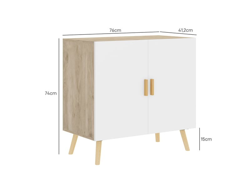  Buffet meuble de rangement avec poignées en bambou étagère ajustable base surélevée blanc bois naturel 76 x 41,2 x 74 cm  - Conforama C