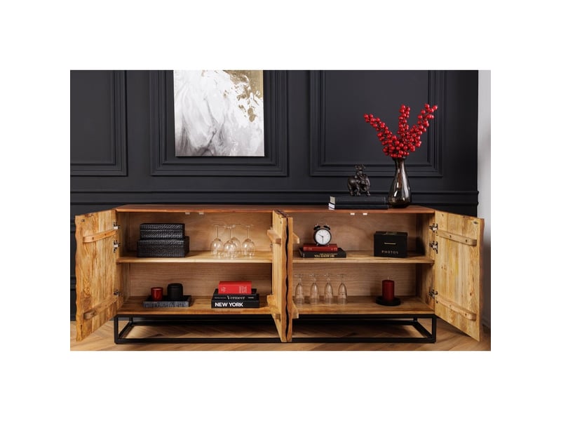  Buffet terrakan 180 cm – bois massif de manguier marron – façade sculptée 3d  - Conforama C