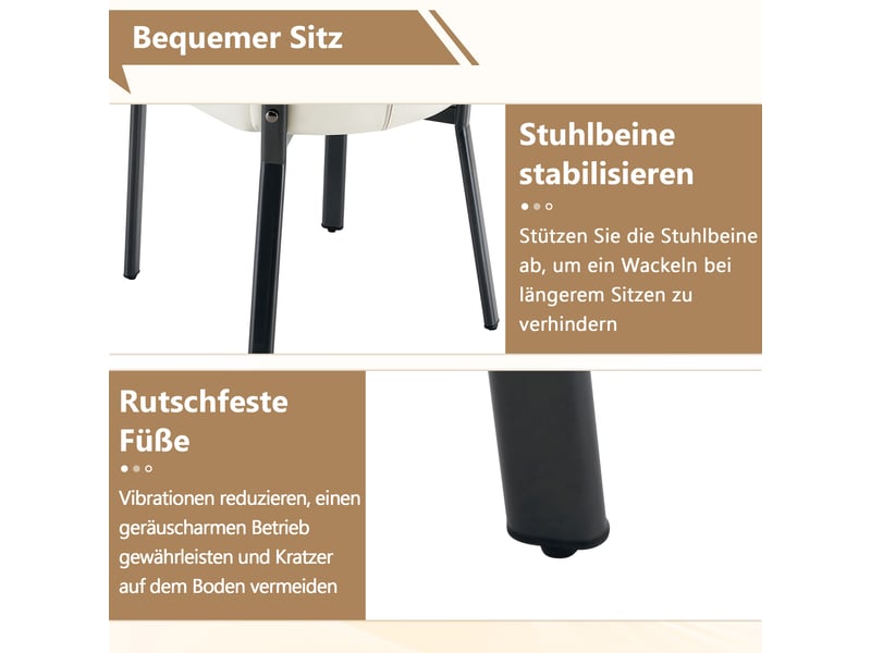  Chaises de salle à manger lot de 2 avec dossier incurvé rembourré  - piètement métal noir, pu beige  - Conforama E