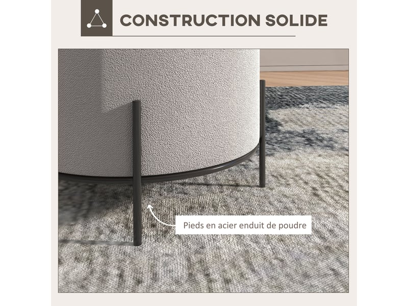  Pouf ottoman tabouret pouf repose-pied en velours pieds en acier pour salon chambre ø 35 x 38 cm gris clair  - Conforama R