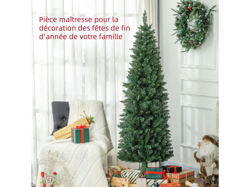  Sapin de noël artificiel 180 cm arbre de noël slim avec support en acier pliable, 479 branches épines vert  - Conforama D
