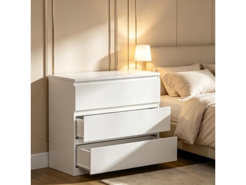  Commode 3 tiroirs au design épuré - rangement pratique et intemporel, tiroirs spacieux  - Conforama D
