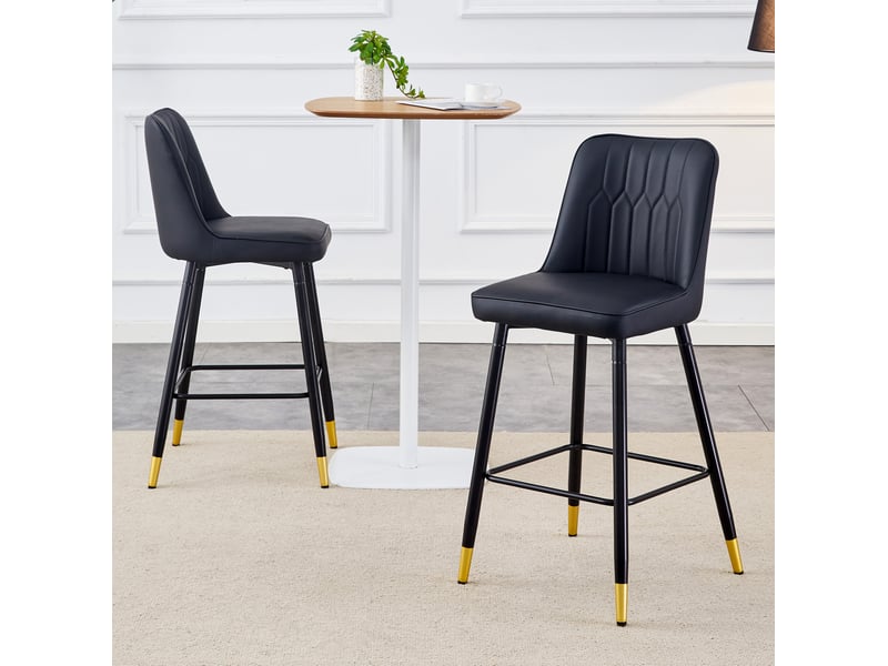  Tabouret de bar lot de 2 avec dossier ergonomique et repose-pieds, en pu et métal noir  - Conforama B