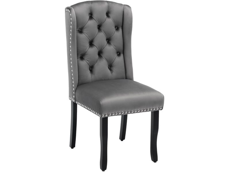  Lot de 4 chaises de salle à manger en velours gris avec pieds en chêne  - Conforama A