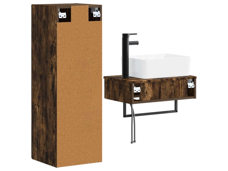 Ensemble de mobilier de salle de bain 2 pcs chêne fumé shl2730 - Conforama E