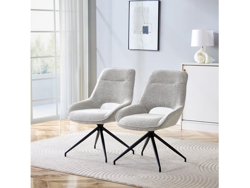  Lot de 2 chaise de salle à manger 50x49x87cm rotative 360°, dossier ergonomique, assise confort, noir+gris, tissu+métal  - Conforama D