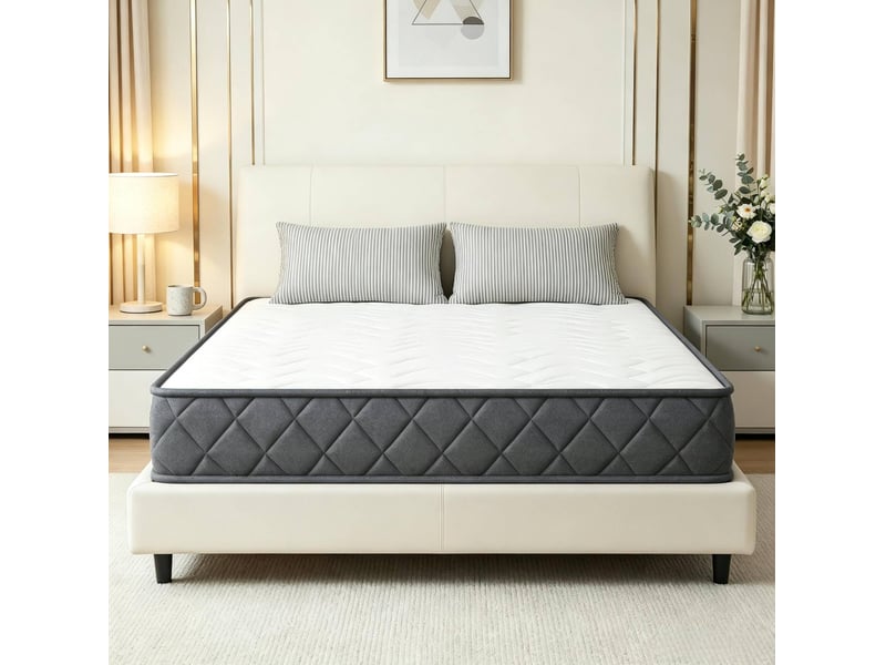  Matelas 160x200x20 cm pour 2 personnes, hybride en mousse à mémoire de forme et polyester, blanc et gris, 1 pièce  - Conforama C