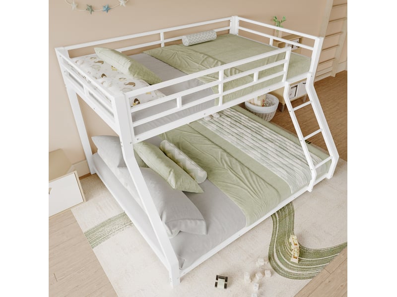  Lit superposé enfant en métal 90x200 et 140x200 cm avec échelle, blanc  - Conforama B