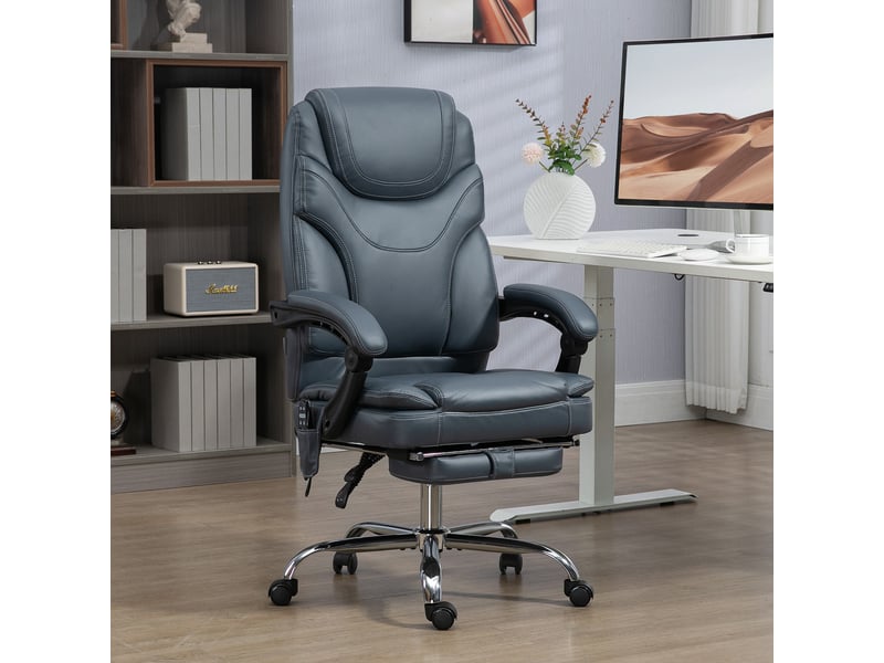  Fauteuil de bureau massant chauffant avec repose-pieds en similicuir et acier 67x67x113-121 cm gris  - Conforama D