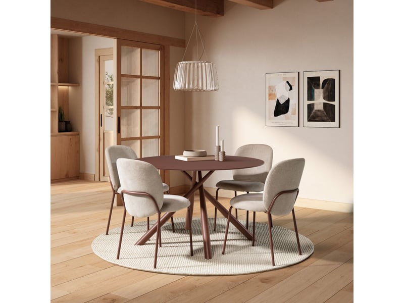  Lot de 2 chaises en tissu polyester doux beige et pieds en métal laqué terracotta - darris DARRIS - Conforama B