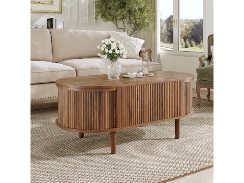  Table basse réglable avec rangements - vintage, pieds en bois massif - salon multifonctionnel  - Conforama D