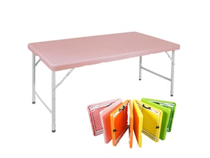 Table pliante portable 125x61 cm – rose – hauteur réglable 58 à 74 cm, poignée de transport, charge 135 kg