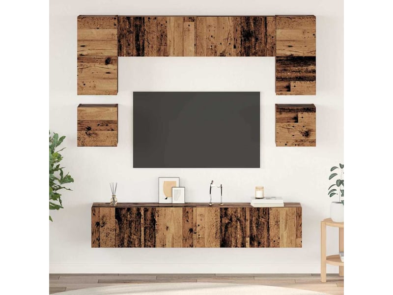  Ensemble meuble tv - banc tv - meuble de rangement 8 pcs bois ancien bois d'ingénierie  - Conforama B