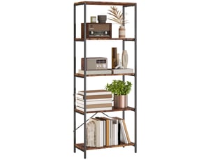 Étagère à livres, 5 tablettes, métal, surface en mélamine, marron