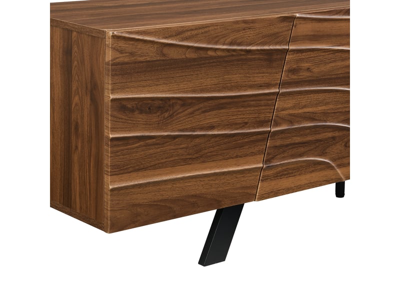  Meuble tv noyer 160 cm avec rangement - façade ondulée pieds métal noir gestion des câbles  - Conforama R