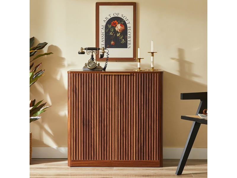  Buffet moderne 80x40x80 cm avec panneaux en relief étagères réglables plateau imperméable meuble tv salon marron chaleureux chic!  - Conforama C