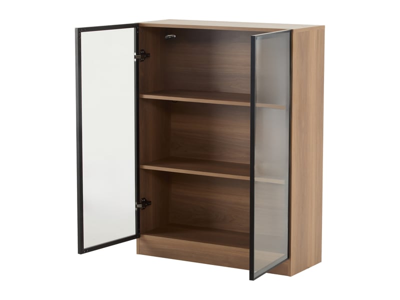  Vitrine oslo nature 80x32x106 cm, éclairage led, 3 étagères réglables, armoire en verre multifonctionnelle  - Conforama D