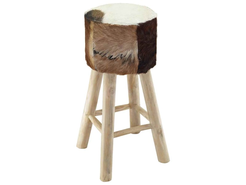  Tabouret de bar, chaise de bar cuir de chèvre et bois de teck solide shl5106  - Conforama D