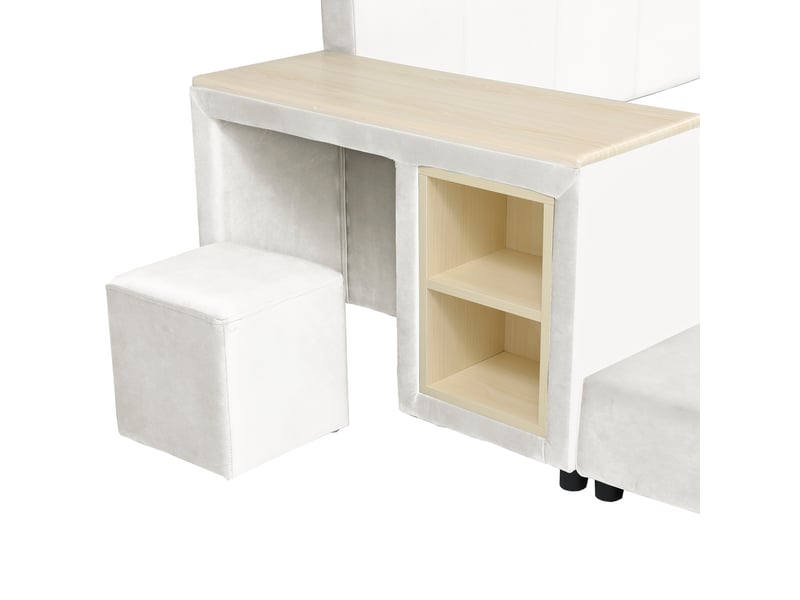 Lit rembourré avec bureau pour enfant - 140x200 cm - blanc - velours - étagère intégrée - tête de lit douce CYQ-N622T071345W - Conforama R