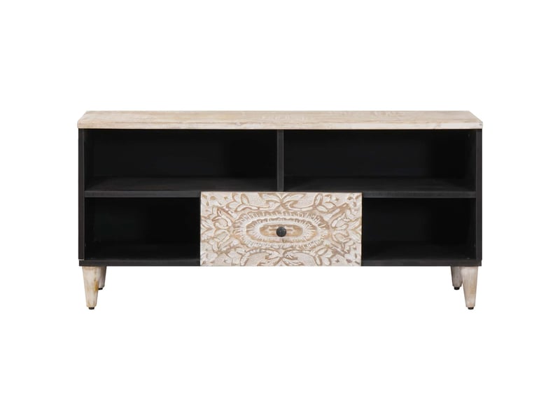  Meuble tv - banc tv - meuble de rangement blanc 100 x 33,5 x 46 cm bois de mangue massif  - Conforama C