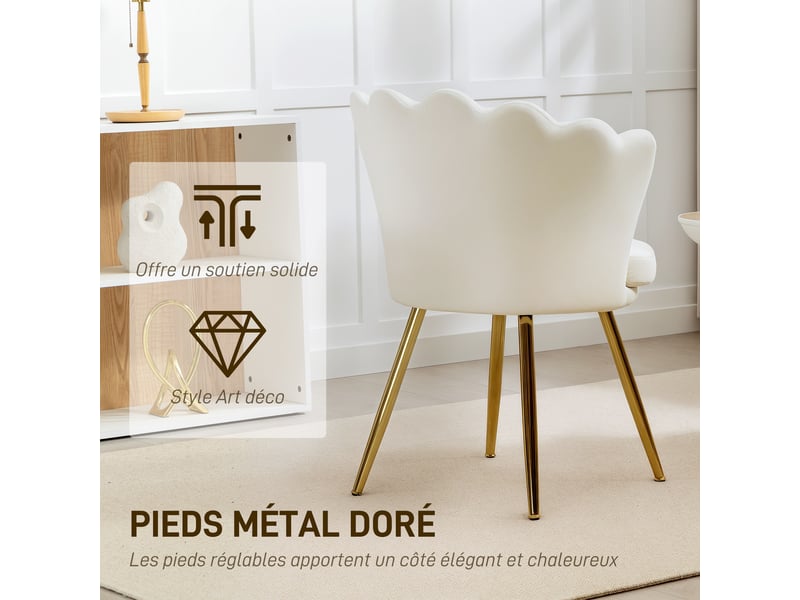  Fauteuil coquillage en velours pieds en métal 67x64x77 cm  - Conforama D