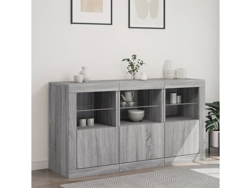 Buffet salon, buffet de rangement avec lumières led sonoma gris 123x37x67 cm shl97092 - Conforama C