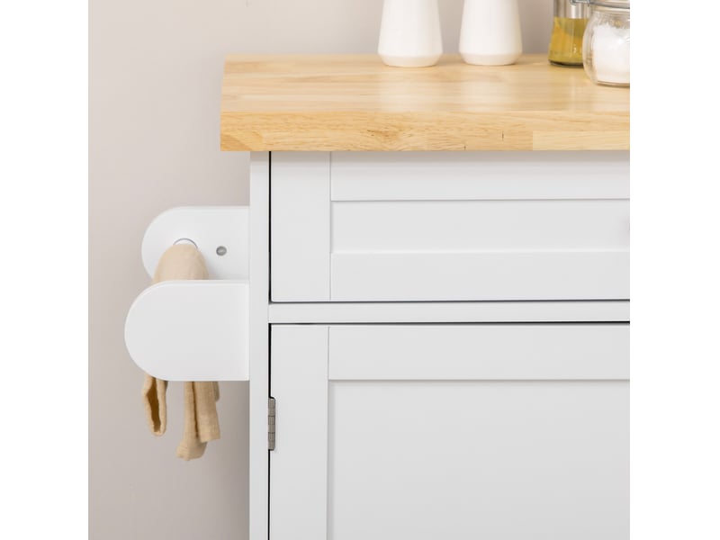 Desserte de cuisine 109 x 40 x 89 cm blanche en mdf, plateau de travail, rangement latéral et roulettes - Conforama D