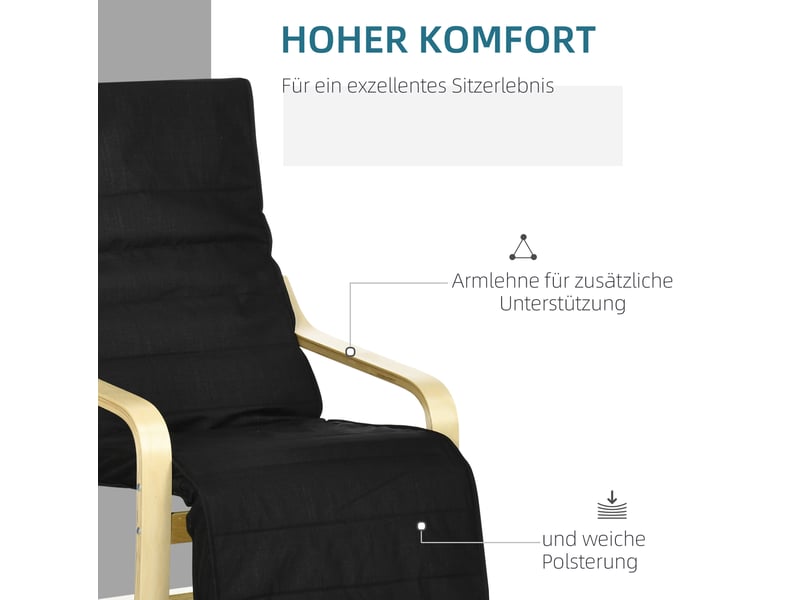  Fauteuil relax à bascule avec repose-pieds réglable, assise rembourrée en polyester noir  - Conforama D