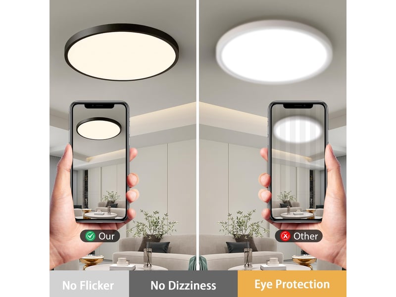 Plafonnier led rond ultra-plat 54 w, 4000 k ø 50 cm, plafonnier plat noir  - Conforama D