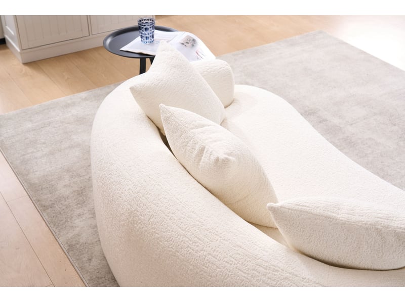Canapé 2 places incurvé contemporain en chenille blanc cassé avec 3 coussins - Conforama E