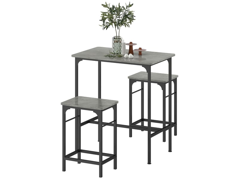  Ensemble table de bar avec 2 tabourets, cadre en acier pour cuisine, salle à manger et salon, gris  - Conforama A