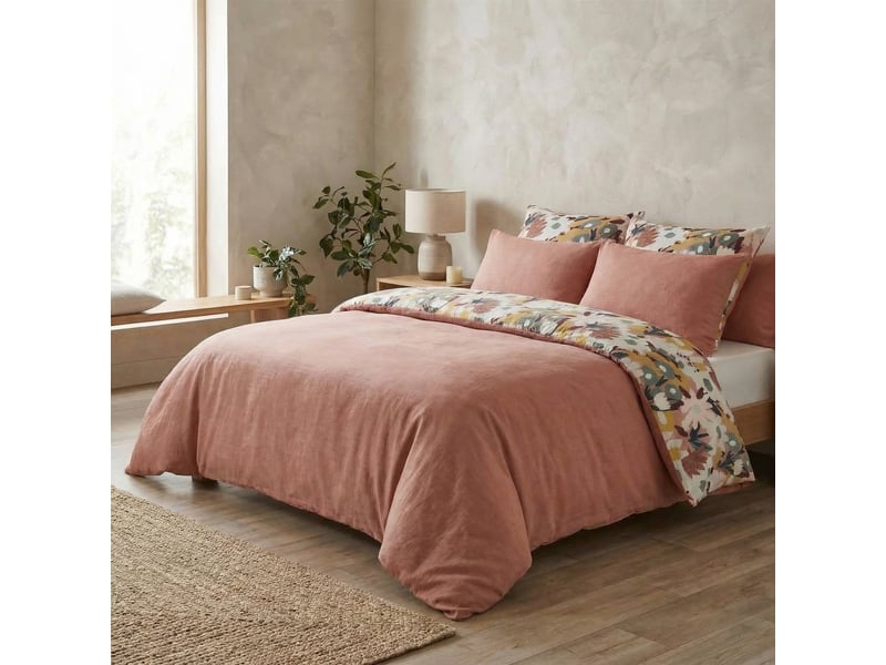  Housse de couette reversible 140x200 cm gaze de coton loana rose foncé PD25029 - Conforama C