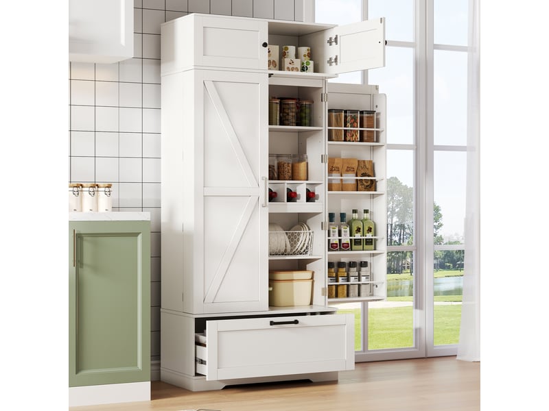  Meuble de cuisine muvano, armoire de cuisine blanche avec range-bouteilles, 80 × 40 × 180 cm  - Conforama D