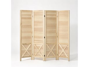 Paravent pliable 4 panneaux en bois de paulownia, séparateur de pièce ajouré avec panneaux perforés, cloison décorative intérieure - bois naturel