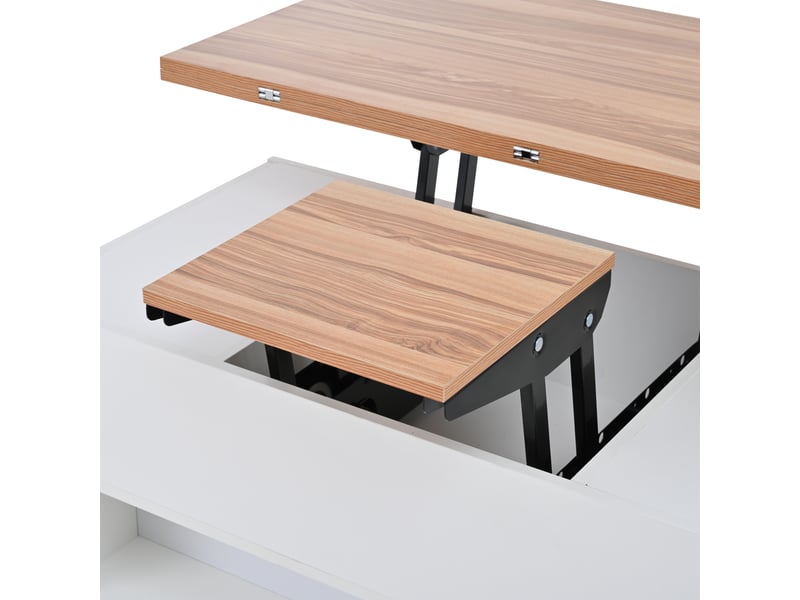  Table basse relevable sur roulettes – 4 tiroirs et rangement – blanc et décor bois – 100 x 50 x 52 cm  - Conforama E
