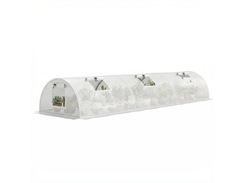  Serre tunnel en aluminium avec fenêtre en filet, résistante aux uv, film plastique, 300 x 80 x 45 cm, blanche  - Conforama A